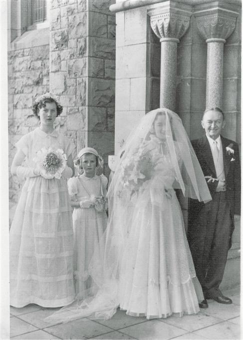 Connie and his daughter Patricia on her wedding day, with Noreen Ahern and Kathleen Moakley