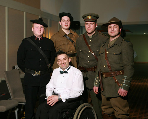 The author and the Quarry Players in period uniforms during the launch of Not While I Have Ammo