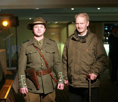 Zeb Moore, in a replica of the uniform Connie was wearing in the Strand Barracks, with a guest