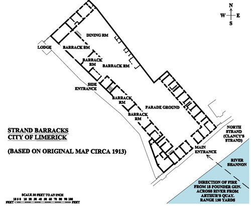 Plan of the Strand Barracks taken from 1913 original, kindly drawn by Phillip Turner